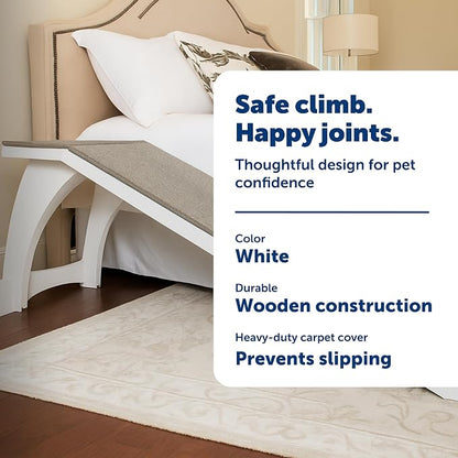 PetSafe CozyUp Wooden Bed Ramp for Cats & Dogs, Furniture-Grade with High-Traction Carpet Surface, White