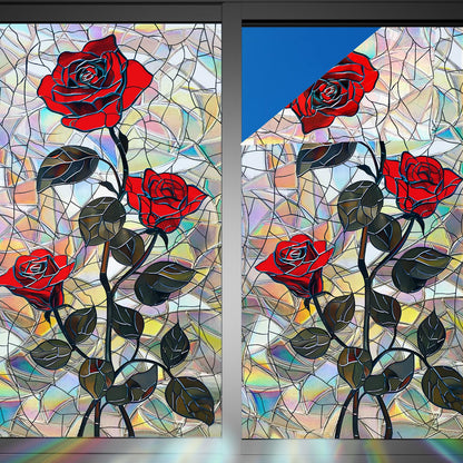 Nuxovilar Gothic Halloween Window Film, Dark Style Red Rose Halloween Window Films Decorations 17.5 × 39.3 Inch, Windows Film Decorations for Festival Celebration