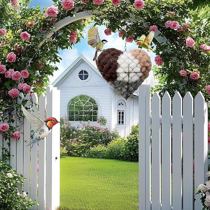 Handmade Alpaca Fiber Bird Nesting Heart, Birds Nests Material Holder, Winter Tree Shelter for Wild Bird, Hummingbird Houses Nest Boxes Gifts for Outside Garden Art Birdhouse, Birds Lovers