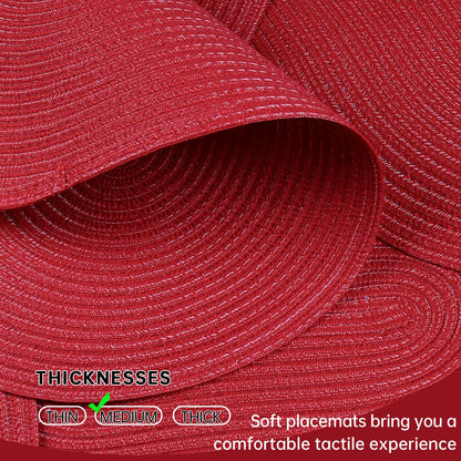 Noctiflorous Woven Oval Braided Placemats Set of 4-12 x 17.5 Inch Washable Non-Slip Heat Resistant Table Mats for Kitchen and Dining（Red, 4）