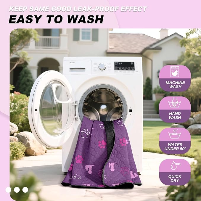 WanpeeGoo Washable Pee Pads for Dogs, 2 Pack Absorbent Reusable Training Dog Pads Pet Puppy Pads, Non-Slip Potty Pads for Whelping, Playpen, Crate, Bed, Purple 36"x41"