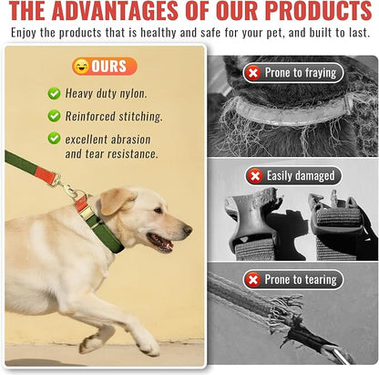 Nylon Dog Leash and Collar Set with Metal Quick Release Buckle, Adjustable, Durable High-Density Fabric, Breathable, Soft and Comfortable, No Pull for Walking and Training, Green, XL (16.9"-26")