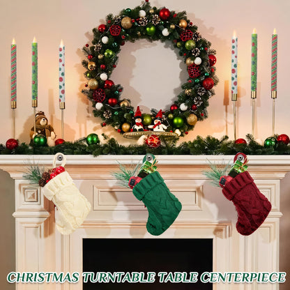 Christmas Elf Flameless Taper Candles - 6PCS Glitter Christmas Green Elf Theme Flickering LED Battery Operated Sea Salt Candles with Remote, Real Wax Party Decoration Candlesticks, Xmas Table Decor