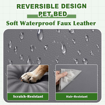 Vonabem Outdoor Waterproof Dog Bed Washable, XL Large Crate Pad 42 inch, Cooling Leather Wipeable Pet beds with Removable Cover, Foam Orthopedic Anti-Slip Kennel Pads Reversible, 41"x27" Grey