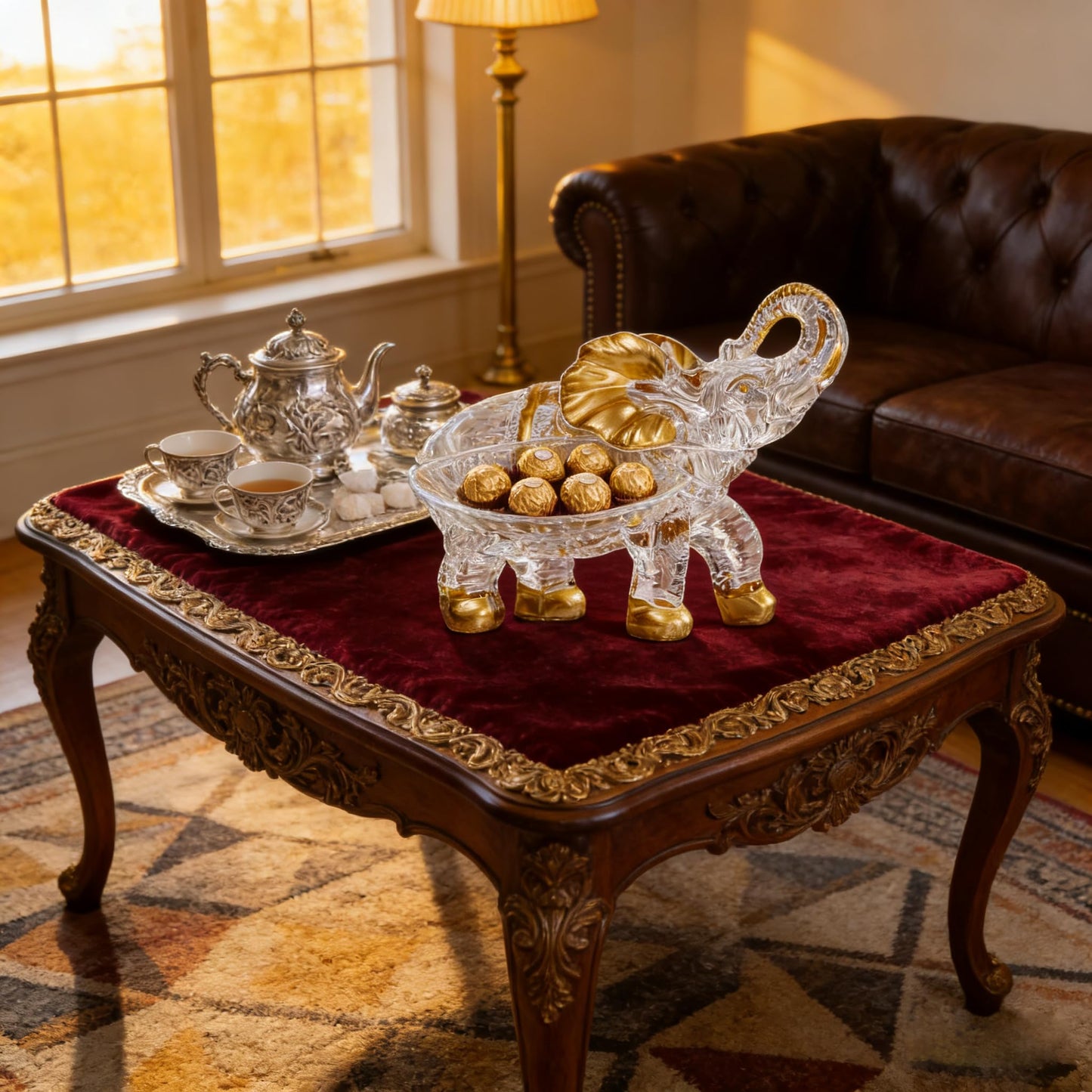 Hand Painted Gold Large Crystal Elephant Candy Jars with Lid, Glass Elephants Candy Dishes Gifts for Elephant Lovers, Sparkling Art Animals Collectible Decoration for Home Table Centerpiece.