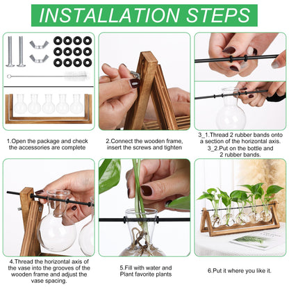 YIBOT Propagation Stations,Plant Terrarium with Wooden Stand,Plant Lover Gifts for Women for Hydroponics Plants Home Garden Wedding Decor(5 Bulb Vase)