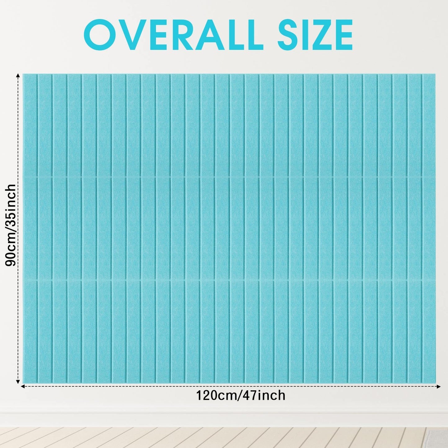 Honoson 12 Pack 48"x 36" Large Cork Board Alternative Felt Bulletin Board Wall Tiles with Safe Square Adhesive Roll Cork Tiles for Walls Home Office Classroom Back to School Pin Panels(Lake Blue)