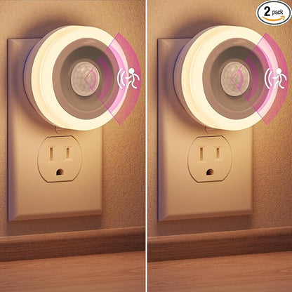 Briignite Motion Sensor Night Light, Night Lights Plug into Wall, Auto On/Off Motion Activation Nightlight, Energy-Saving 0.6W LED, Warm White, Ideal for Kids, Bedroom, Bathroom, 2 Pack