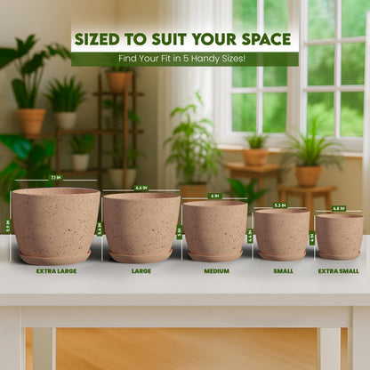 Utopia Home - Spotty Plant Pots Indoor with Drainage - 7/6.6/6/5.3/4.8 Inches Flower Pots - 10 Pack Plastic Planters - Ideal for Stocking Stuffers - (Speckled Peach Pink, Pack of 10)