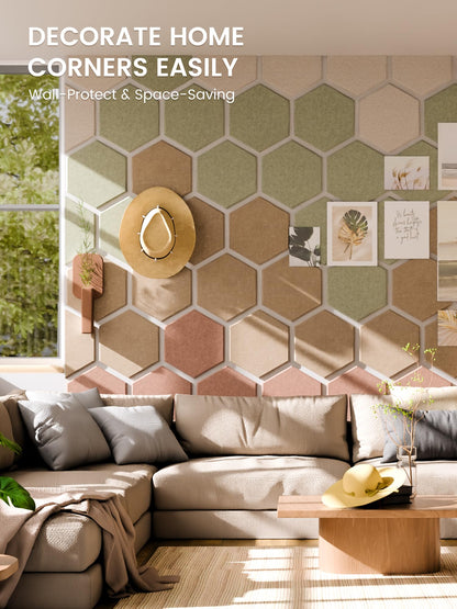 Fluxynara Hexagon Cork Board Alternative for Walls Decor-8-Pack Felt Bulletin Board Tiles,with 30 Pushpins,50 Adhesive Tabs for Office,Classrooms & Home Pin Board Felt Board-Boho