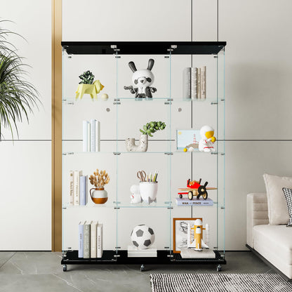 Ball & Cast Glass Display Cabinet with 4 Shelves,Trophy Showcase,Floor Standing Curio Bookshelf,for Living Room Bedroom Office,(64.7"*31.7"*14.3"),Black