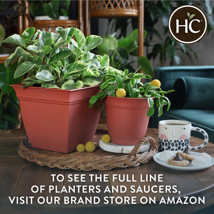The HC Companies Eclipse Square Plastic Planter w/ Attached Saucer - Outdoor & Indoor Plant Pot with Drainage Holes - Lightweight, UV-Resistant Plastic Pots For Plants (12" Black, Pack of 1)