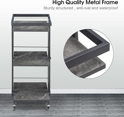 BarberPub Utility Manicure Trolley Metal Storage Rolling Barber Cart with Wheels Multi-Purpose Rack Heavy-Duty Trolley 2033 (Grey)