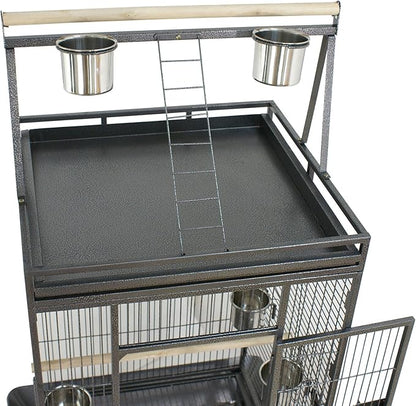 68 inch Iron Bird Cage, Play Top Parrot Cage with Rolling Stand for Parrot Cockatiels Parakeet Cage Macaw Finch Cockatoo Perch Pet House, Black