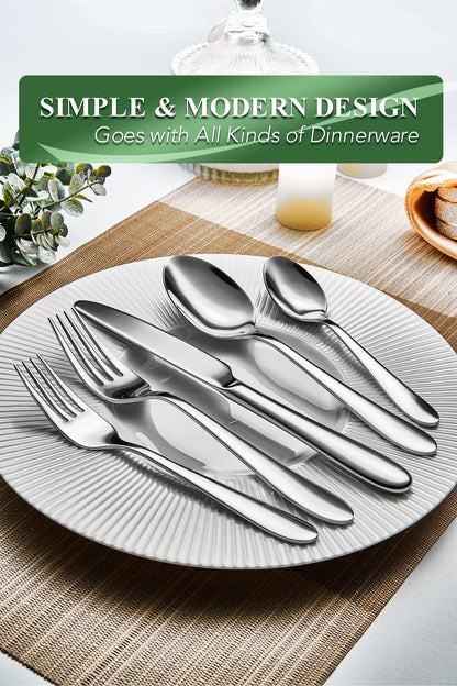 EIUBUIE 40 Piece Silverware Set for 8, Stainless Steel Flatware Set, Cutlery Sets with Mirror Finish, Dishwasher Safe, Modern Kitchen Forks, Spoons, Knives, Eating Utensil Sets