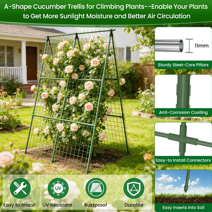 2 Pack Cucumber Trellis 32" L x 48" H, A-Frame Garden Trellis for Climbing Plants Outdoor, Vegetable Trellis for Raised Bed, Support for Squash Pea Zucchini Grape Flowers Tomato