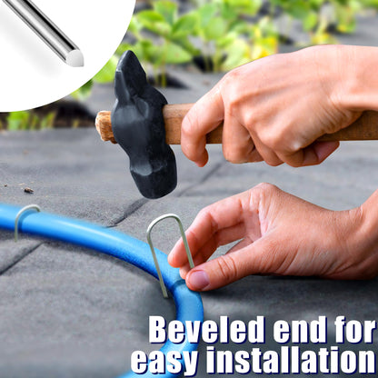 HOUYA 50 Pack Garden Stakes 6 Inch U-Shaped Drip Irrigation Stakes Galvanized Landscape Staples Garden Pins Yard Lawn Ground Stakes for Soaker Hose Drip Line Tubing Landscape Fabric Weed Barrier