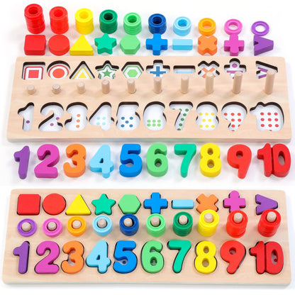 GeroCrew Wooden Montessori Toys for Kids Toddler Number Puzzles Sorter Counting Shape Stacker Stacking Game Preschool Toys for Boy Girl Learning Education Math Blocks Year Old Girl Gifts (Rainbow)