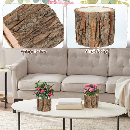 AIHSUMC 3 Pcs Wooden Vase for Centerpieces, 3.9 in Bark Vase Rustic Wooden Bark Flower Pots Country Style Stump Bucket Planter for Woodland Party Wedding Window Home Farmhouse Table Decor