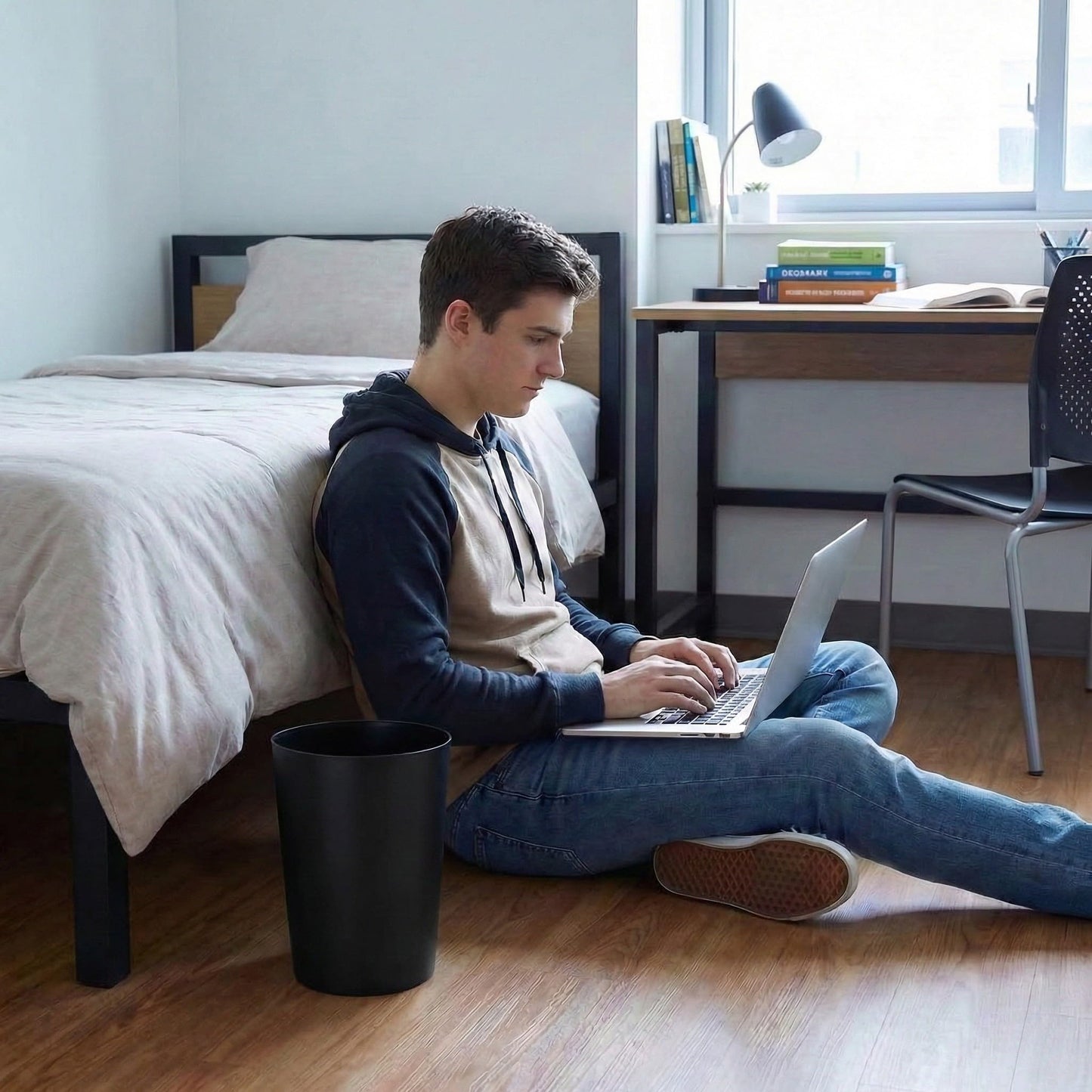 Mini Waste Basket - Durable Small Plastic Garbage Trash Can Bin - Lidless Open-Top, Slim Profile for Compact Spaces - Suitable for Home, Bathroom, Office, Bedroom, Kitchen and More, Black