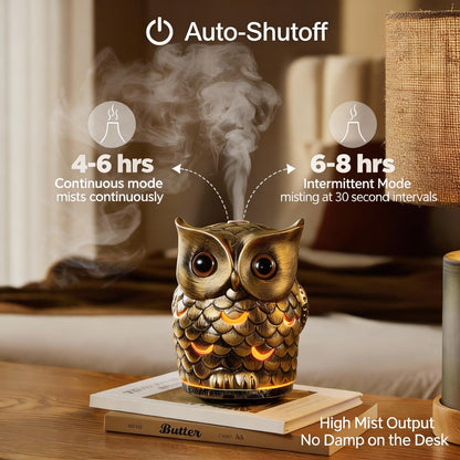Alieye Ceramic Essential Oil Diffuser, 200ML Handcrafted Ceramic Owl Ultrasonic Cool Mist Aromatherapy Humidifier with 7 Colors LED Waterless Auto Shut Off for Home Office Yoga, Gifts for Mom, Brown