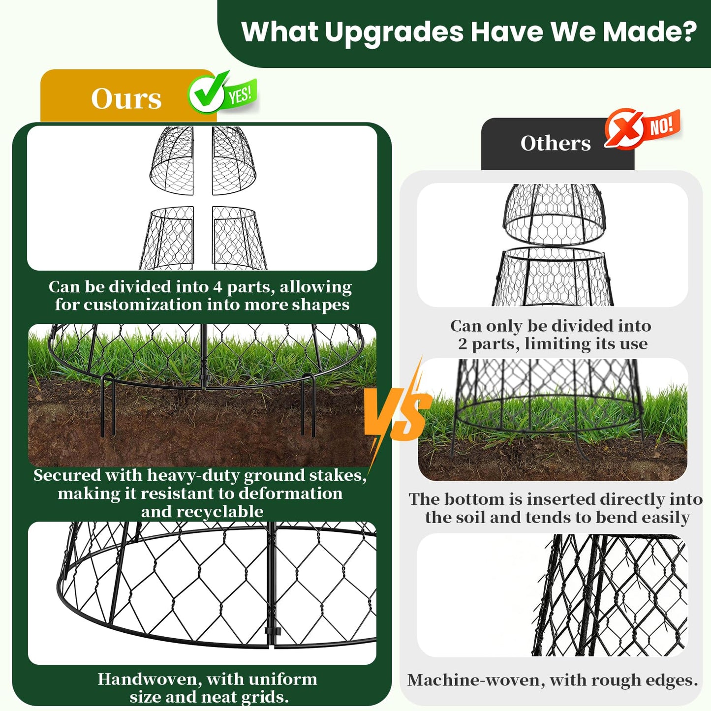 2PCs Plant Protectors from Animals, Metal Garden Cloches for Outdoor Plants, 4-in-1 Modular Design, Anti-Rust Coated Chicken Wire Cages to Keep Squirrel, Rabbit, Bird Out, 13'' x 11.8''