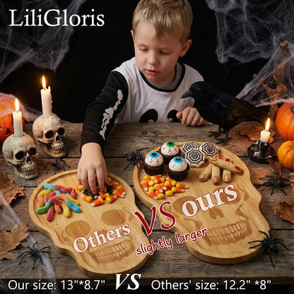 Unique Large Bamboo Wood Halloween Charcuterie Cheese Cutting Board Spooky Skeleton Decorative Serving Platter Tray for Thanksgiving Christmas Housewarming Party (1)