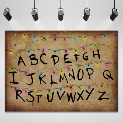 Colourful Light String Rustic Alphabet Backdrop for Halloween Birthday Party Decor Cake Table Banner Photo Booth Props Supplies 7x5FT
