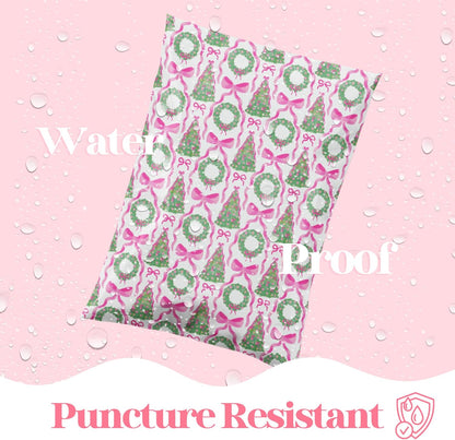 14.5x19 Designer Poly Mailer 100 Pack Heavy Duty Waterproof Self Seal Shipping Bags for Small Business Large Mailing Envelopes Bulk Tear Resistant Packaging Coquette Christmas Holiday Bows
