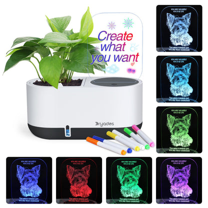 DRYADES Self-Watering Plant Pot with LED Note Board & 7 Colors Pen, Led Acrylic Message Board with Plant Pot,Dog Board Night Light with Planting Pot for Mother's Day/Children's Day Gifts(No Plant)