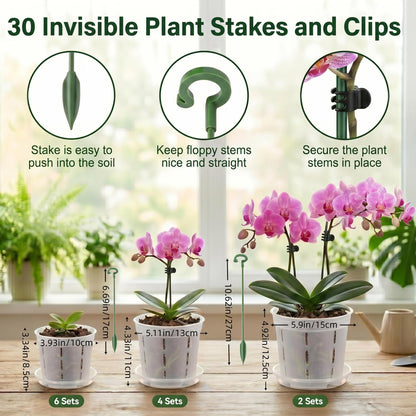 12 Packs Plastic Orchid Pots with Holes, 4, 5, 6 Inch Clear Orchid Pots for Repotting with Saucers Drainage,Hook,Hanging Rope and 6.7/10.6 inch Plant Stakes, Breathable Orchids Planter Plant Pot