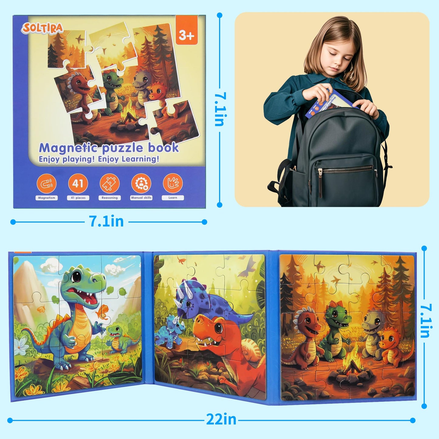 Magnetic Puzzles for Toddlers 3-5 3PK-113PCS-9 Animal Themes Magnetic Puzzles for Kids 4-6 Travel Puzzle for Airplane/Car/Road Trip/Gift Toys for 3 4 5 6 Year Old Girls and Boys