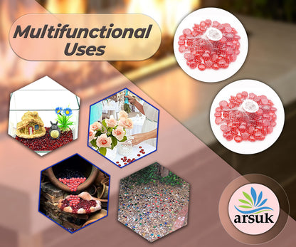 ARSUK 2LB Red Glass Pebbles for Vase Fillers, Aquarium Gravel, Decorative Stones for Crafts, Fish Tanks, Plant Pots, Wedding, Garden, Home Decor – Flat Glass Marbles (Red, 2LB)