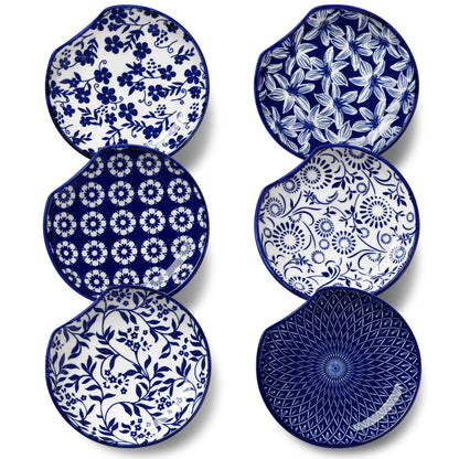 vancasso 6-Pack Ceramic Spoon Rest for Stove Top, Decorative Ceramic Cooking Spoon Holder for Kitchen Counter, 4.8 Inch Blue White Chinoiserie Floral Spoon Rest, Farmhouse Style, SELENE Series