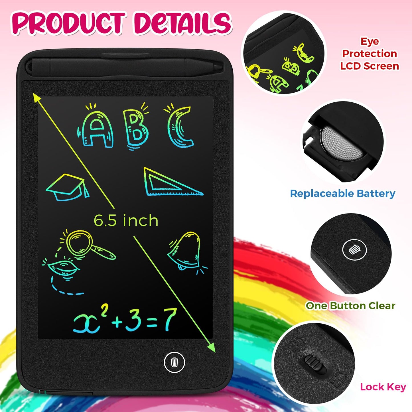 Zhehao 12 Pcs LCD Writing Tablet for Kids Colorful Drawing Doodle Board Drawing Tablet Erasable Reusable Electronic Draw Pad Gift for Boy Girl Educational Learning(6.5 Inch Screen,Dark Color)