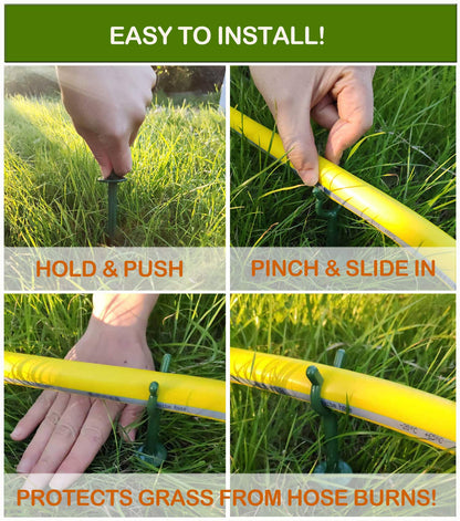 Garden Hose Guide Stakes Set of 10 - Heavy Duty 3/4” Hose Holder Spike for Lawn & Plant Saver, Yard Soaker Support, Durable Kink-Free Watering (Fit 3/4”Hoses)