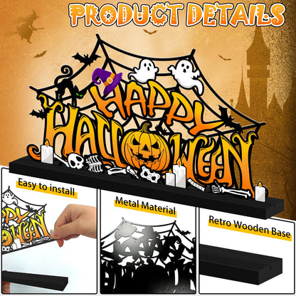 Halloween Decorations for Home Metal Tabletop Sign, Spooky Pumpkin Ghost Table Decor Rustic Farmhouse Halloween Tiered Tray Decor Metal Sign Tabletop Centerpiece for Home Mantel Shelf Desk