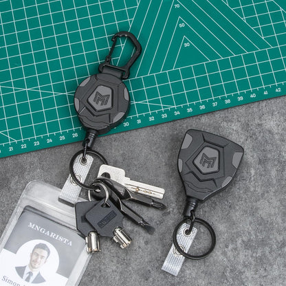 MNGARISTA Heavy Duty Retractable Keychain, Belt Clip Ver. & Carabiner Ver., 9 oz Retraction, 31.5" Steel Rope, Tactical ID Badge Reel with Key Chain Retractor, 2-Pack