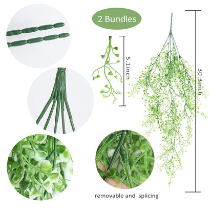 RECUTMS Fake Hanging Plants Artificial Ferns for Outdoor Hanging Faux Plants Vine Ivy Faux Fern Hanging Vines Wall Plants for Home Garden Party Wedding Decor (White 4P)
