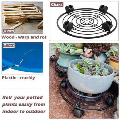 5 Packs 13.5" Metal Plant Caddy with Wheels Large Rolling Plant Stands Indoor Wheeled Plant Dolly Heavy-duty Planter Mover Roller Base Outdoor GardenTrolley Cart Water-proof, Plant Saucers on Wheels