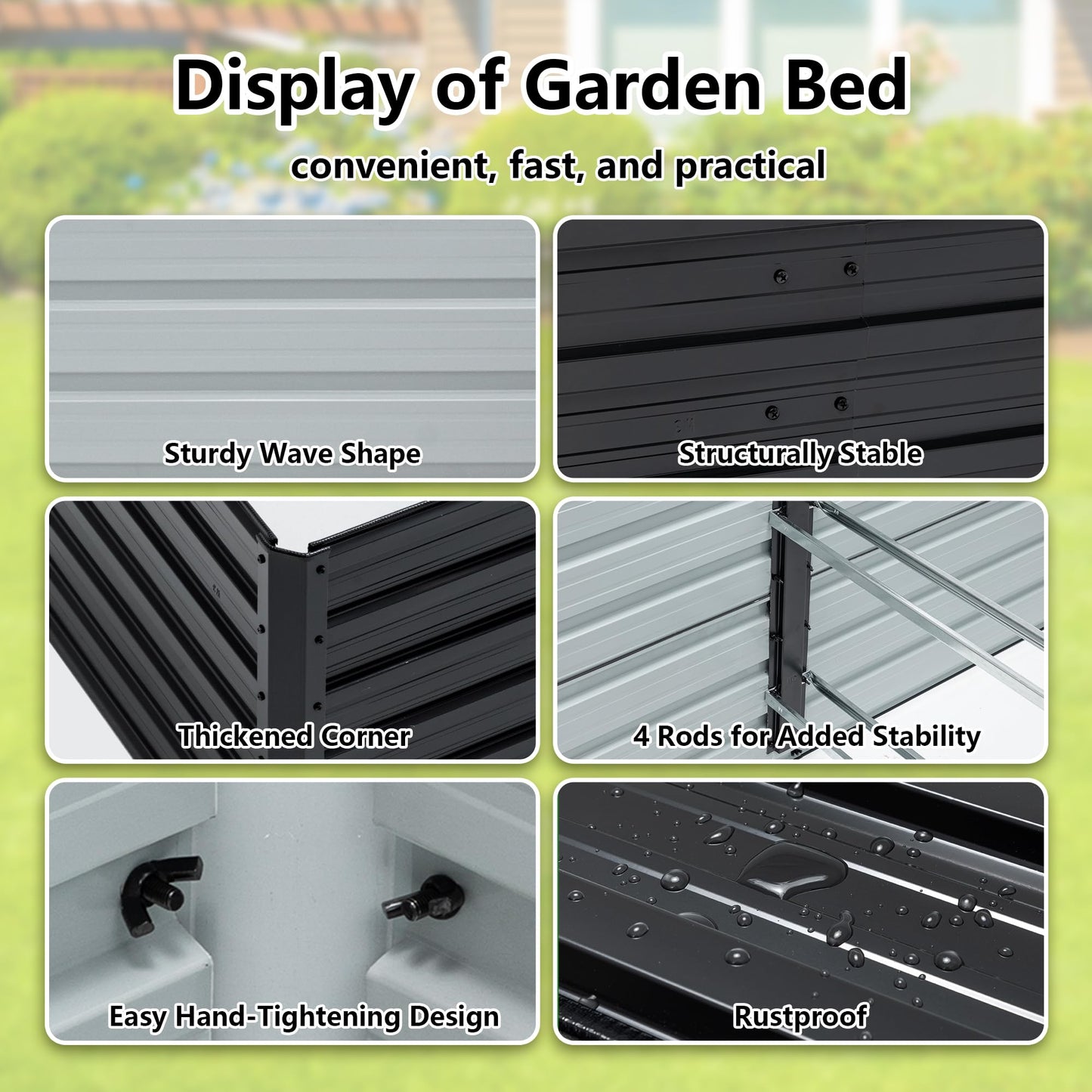 Thanaddo Galvanized Raised Garden Bed 6x3x2ft Outdoor Planter Box Galvanized Steel Garden Bed Kit for Vegetables, Flowers, Herbs and Succulents Black