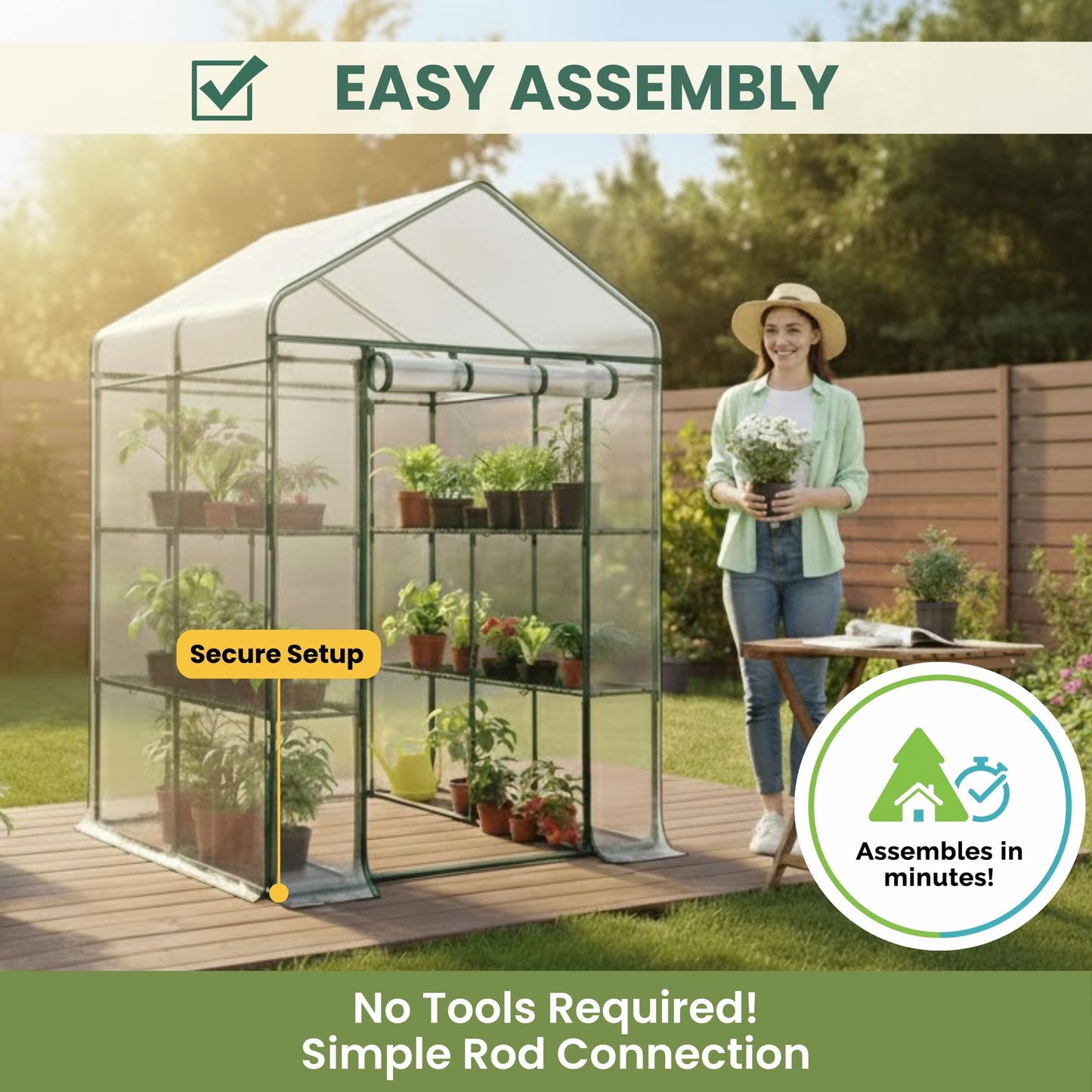 Greenhouse - Walk in Greenhouse with 8 Sturdy Shelves and PVC Cover for Indoor or Outdoor Use - 56 x 56 x 76-Inch Green House by Pure Garden