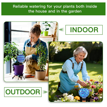 VOREEN Blue Mosaic Self Watering Globes 2 Pack, 500ml Handmade Glass Terracotta Plant Spikes, Automatic Self Watering Devices for Indoor Outdoor Pots, Decorative Water Saver Gift for Garden Lovers