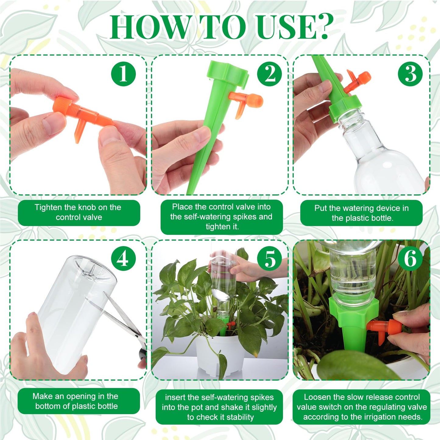 SiliFine 8 Set Plant Watering Devices with Self Watering Spikes and 26 oz Plastic Bottles Plant Waterer Devices with Adjustable Control Valve Switch Indoor Outdoor (Clear)