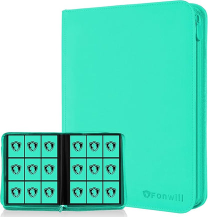 9 Pocket Card Binder, Premium Zip Trading Card Binder, 360 Double Sided Pocket PU Collection Binder, Collector Album, Card Folder for MTG, TCG, Sports Cards, (Cyan)