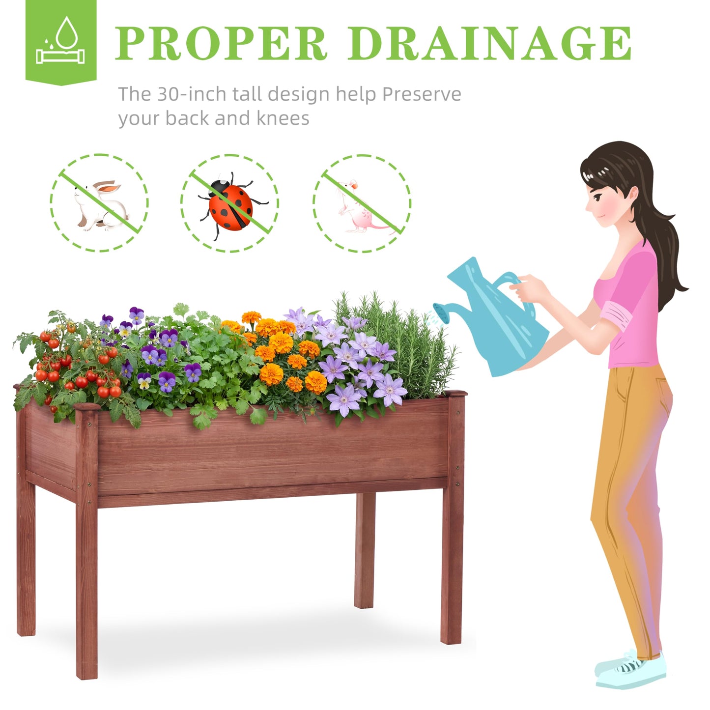 Raised Garden Bed with Legs, 48x24x30'', Outdoor Wood Elevated Planter Box, Thick Legs, w/Liner