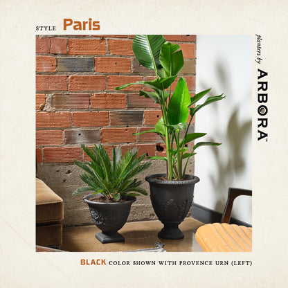ARBORA 17" Paris Urn Polyresin Indoor and Outdoor Planter with Black Finish - Durable, Weatherproof, Lightweight, Large Plant Pot for Patio, Garden, Deck, Entryway
