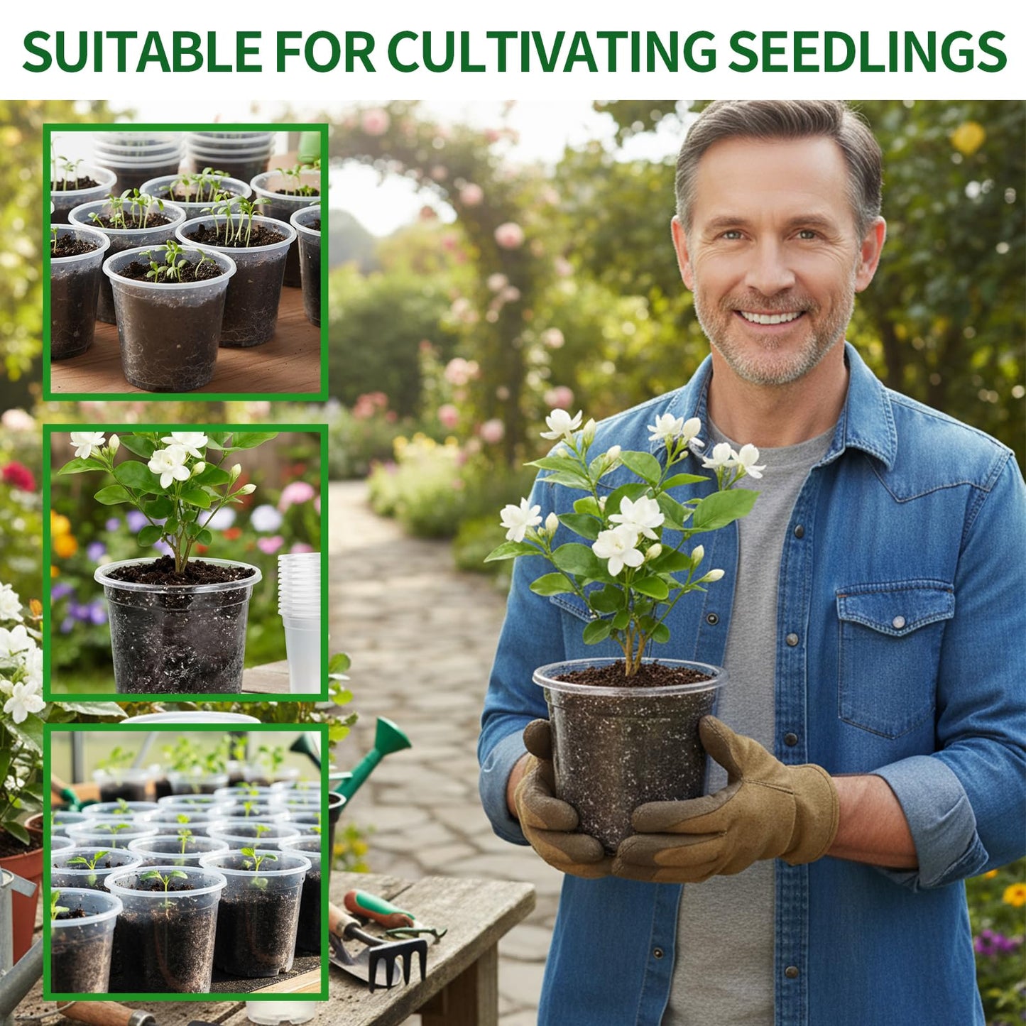 40 Pcs Seed Starter Pots Kit 2.5/3.5/4/5 Inch Clear Nursery Pots for Plants for Seedlings,Succulents,Plastic Nursery Pots with Drainage Holes (10 of Each Size),Garden Pot for Outdoor Indoor (Size A)