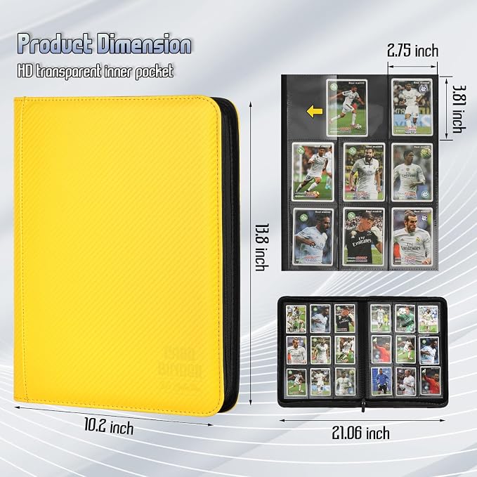 Trading Card Binder, Premium 9 Pocket Double Sided 540 Pocket PU Card Collection Binder, Collectible Trading Card Albums for MTG, TCG, Sport Card, Game Cards (Yellow 1)