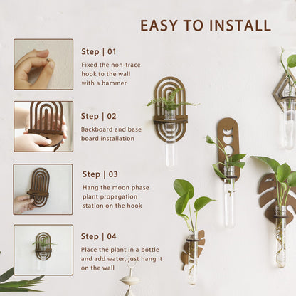2 Pack Plant Propagation Station Wall Hanging Wooden Shelf Plant Terrarium Rainbow Design for Hydroponics Home Office Decor Test Tube Propagate Air Plant Cutting Holder